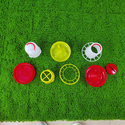 Modern Freestanding Poultry Feeder Red / White Plastic Cylinder