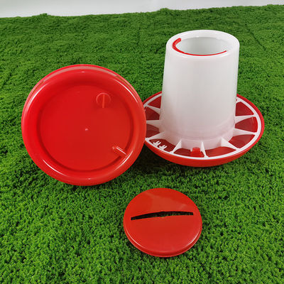 Modern Cylinder Poultry Feeder Red / White 6L Capacity for Chickens Ducks and More