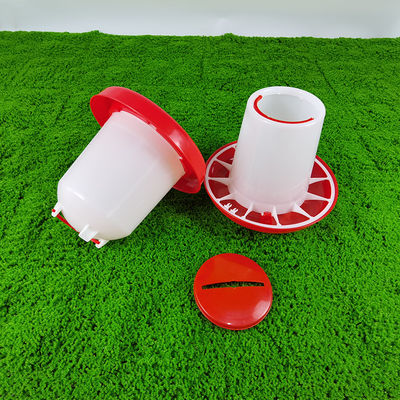 Modern Cylinder Poultry Feeder Red / White 6L Capacity for Chickens Ducks and More